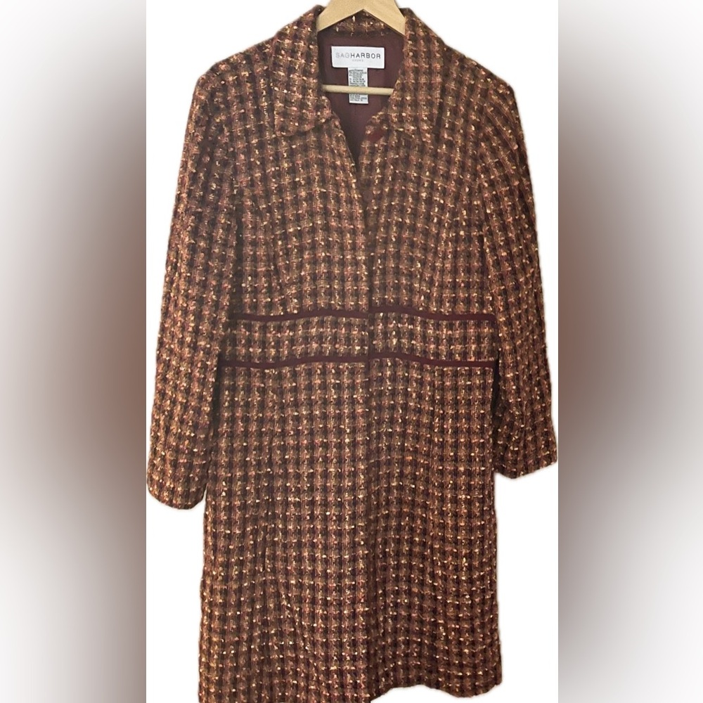 Sag Harbor Dress coat basket weave orange yellow red and brown size 16 - Picture 2 of 13